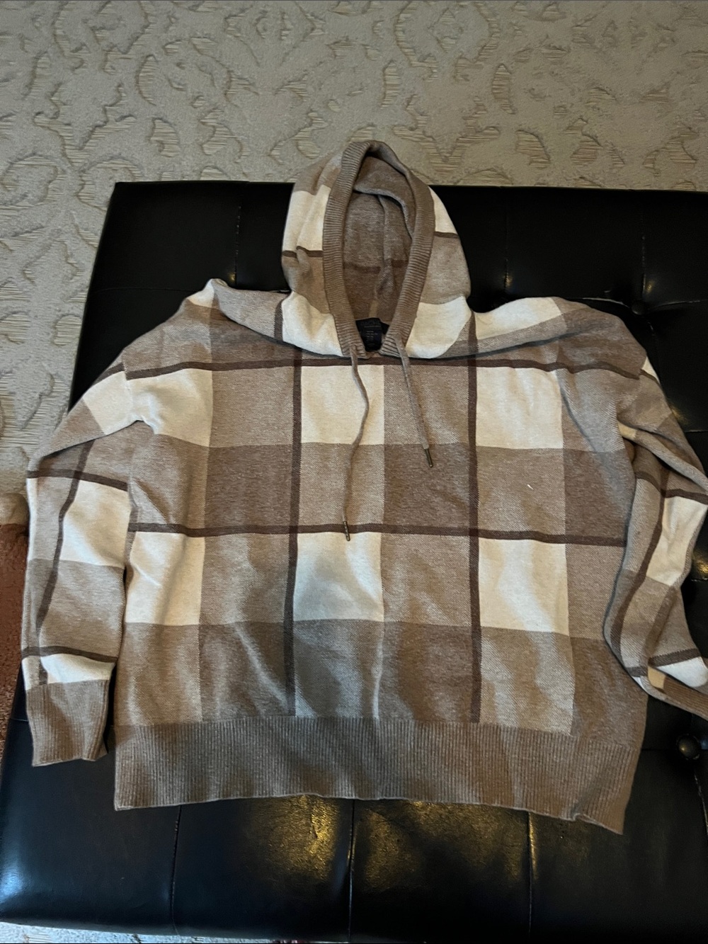 RACHEL Rachel Roy women’s Hooded Check Knit Shirt - Beige & White